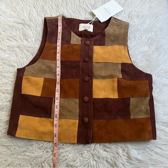Sezane Tara Jacket - Camel Brown Ochre Patchwork - Picture 7 of 7